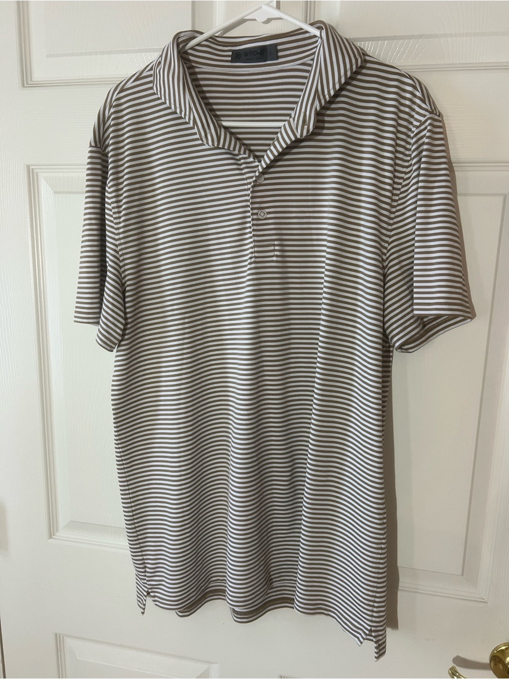 G/FORE Golf Brown & White Short Sleeve Polo Shirt, Sz L
